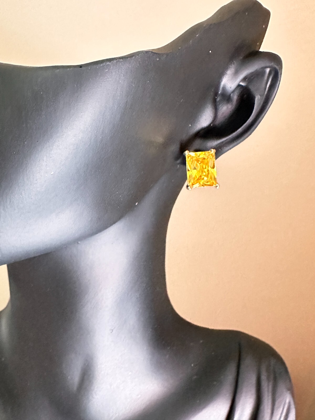 8CT Yellow Created Citrine Rectangle Stud Earrings In Sterling Sliver Push Back