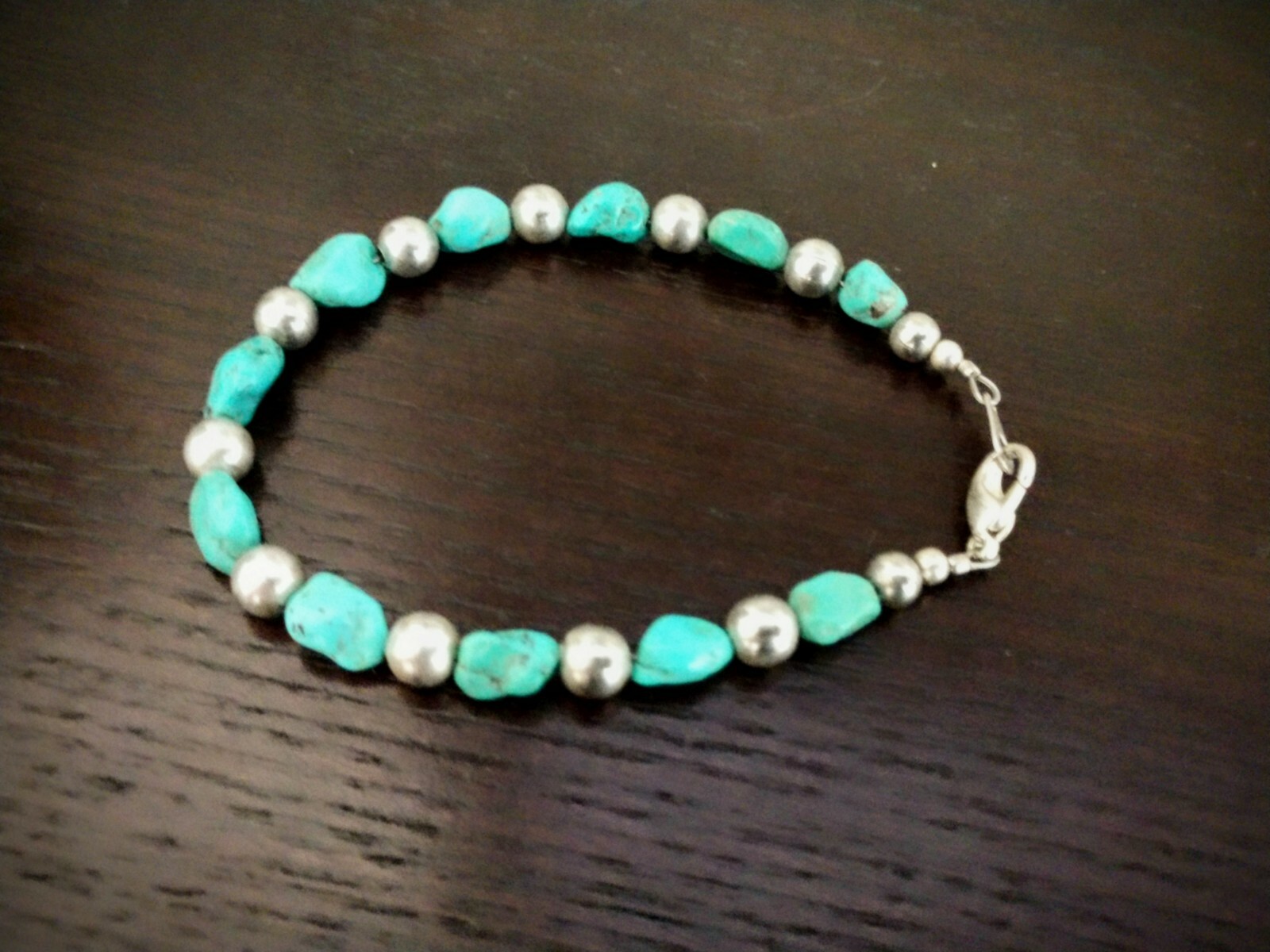 Classy & Charming Turquoise Nuggets & Round Silver Beads Bracelet ~ Ethnic Style