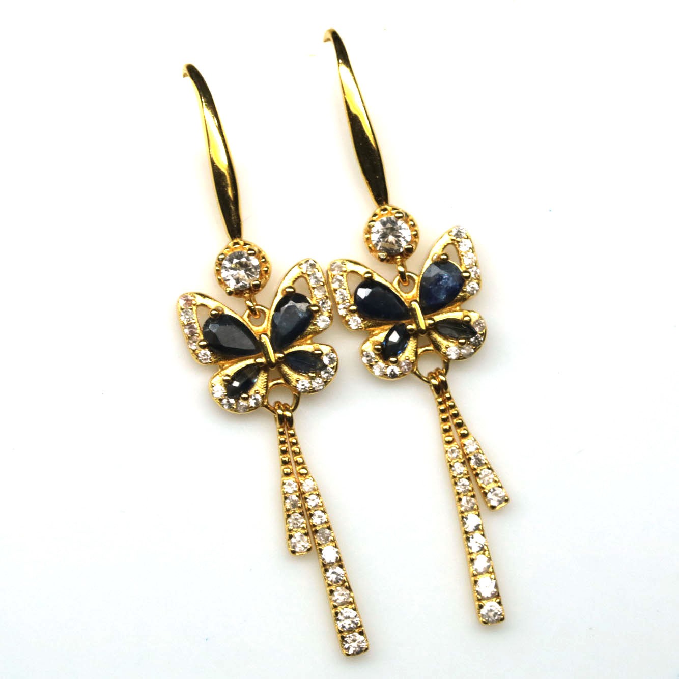 925 Sterling Silver Blue Sapphire & Zircon Jewelry Earrings 18K Gold Plated