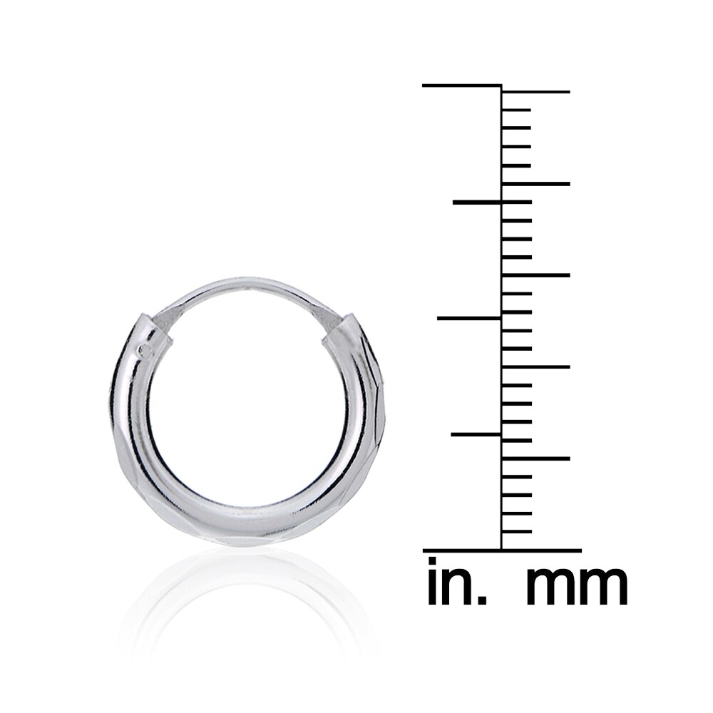 Sterling Silver 2mm Diamond-Cut Endless Hoop Earrings, 15mm