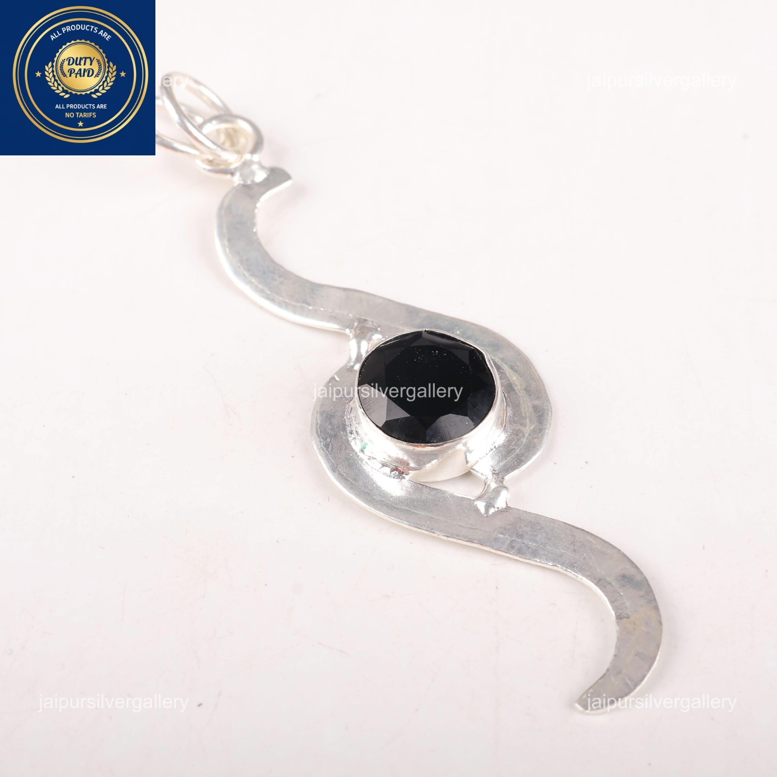 Black Onyx Gemstone Jewelry 925 Silver Handmade Everyday Pendant 2.59″ For Women