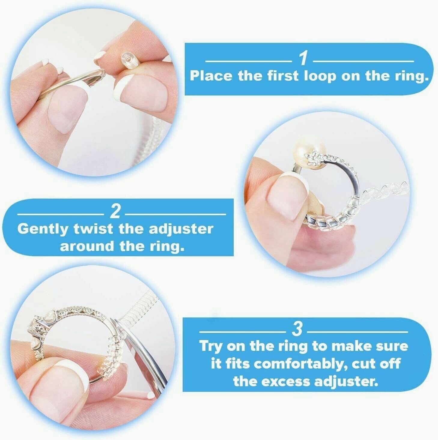 3PCS Ring Size Adjuster Invisible Clear Ring Sizer Jewelry Fit Reducer Guard US