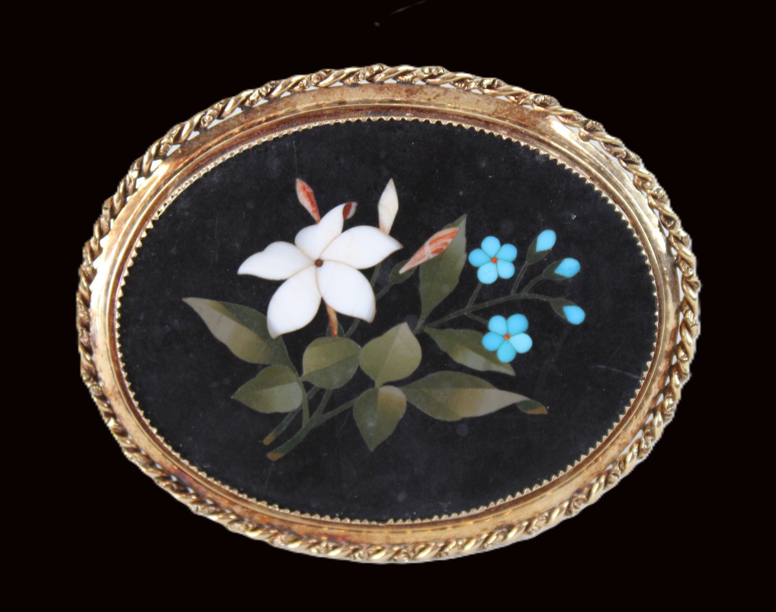 Antique 14K Large Gold Pietra Dura Flower Inlay Bouquet Brooch Pin Italy *READ*