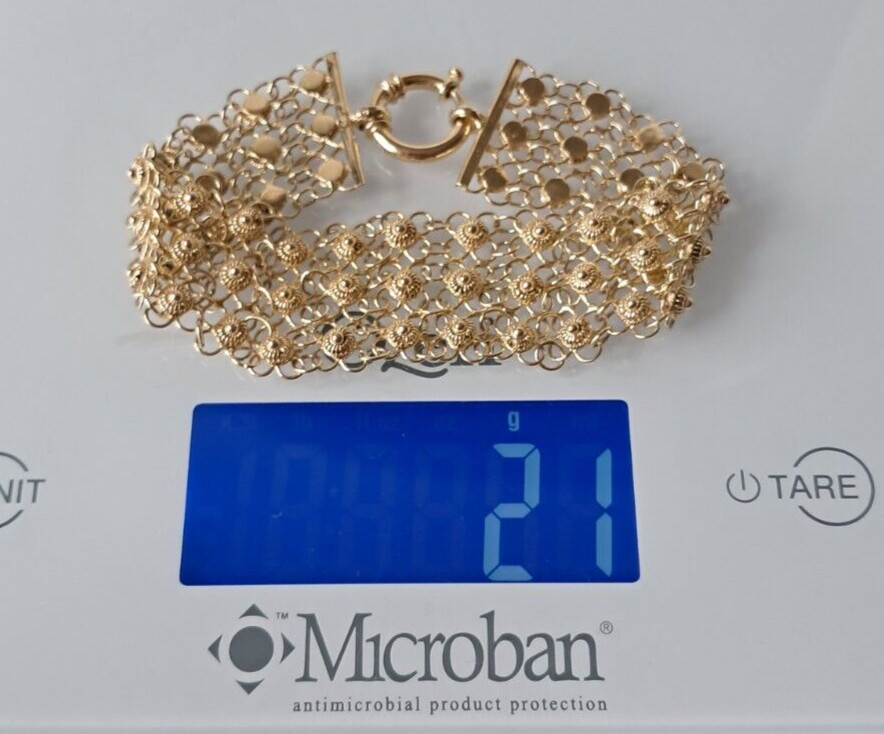 Technibond Multirow Feminine Link Bracelet 14K Yellow Gold Silver 7/8″ Wide 21G