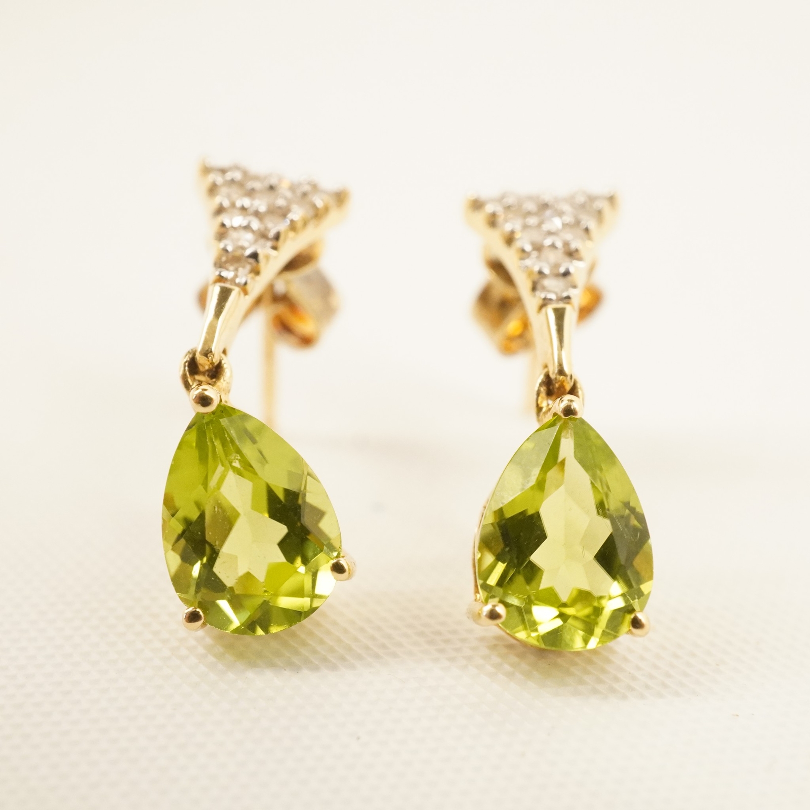 Green Garnet & Diamond Pave Drop Earrings in 14k Yellow Gold – Free Shipping USA