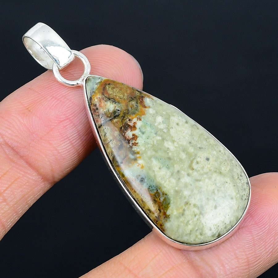 Mesmerising Picture Jasper Gemstone 925 Sterling Silver Pendant 2.08″