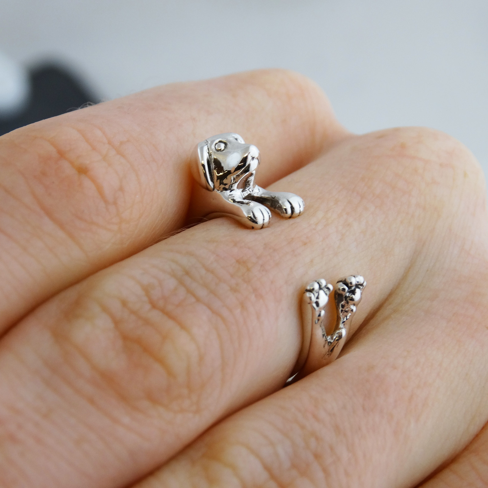 Adjustable Dog Wrap Ring – One Size – 925 Sterling Silver – Dogs Pet Puppy