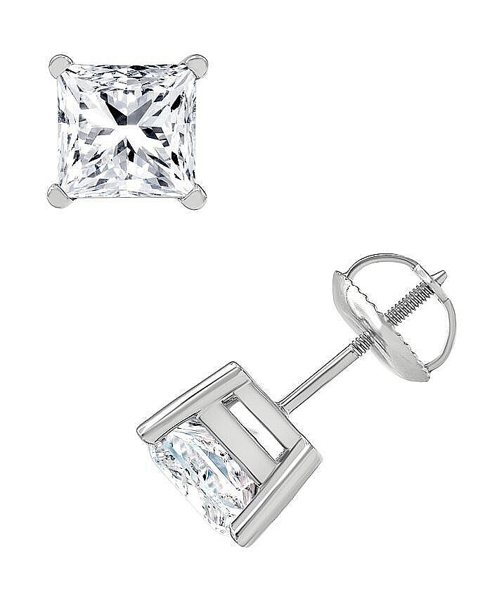 3 Ct Princess Cut VVS1/D GRA Certified Moissanite Stud Earrings 14k White Gold