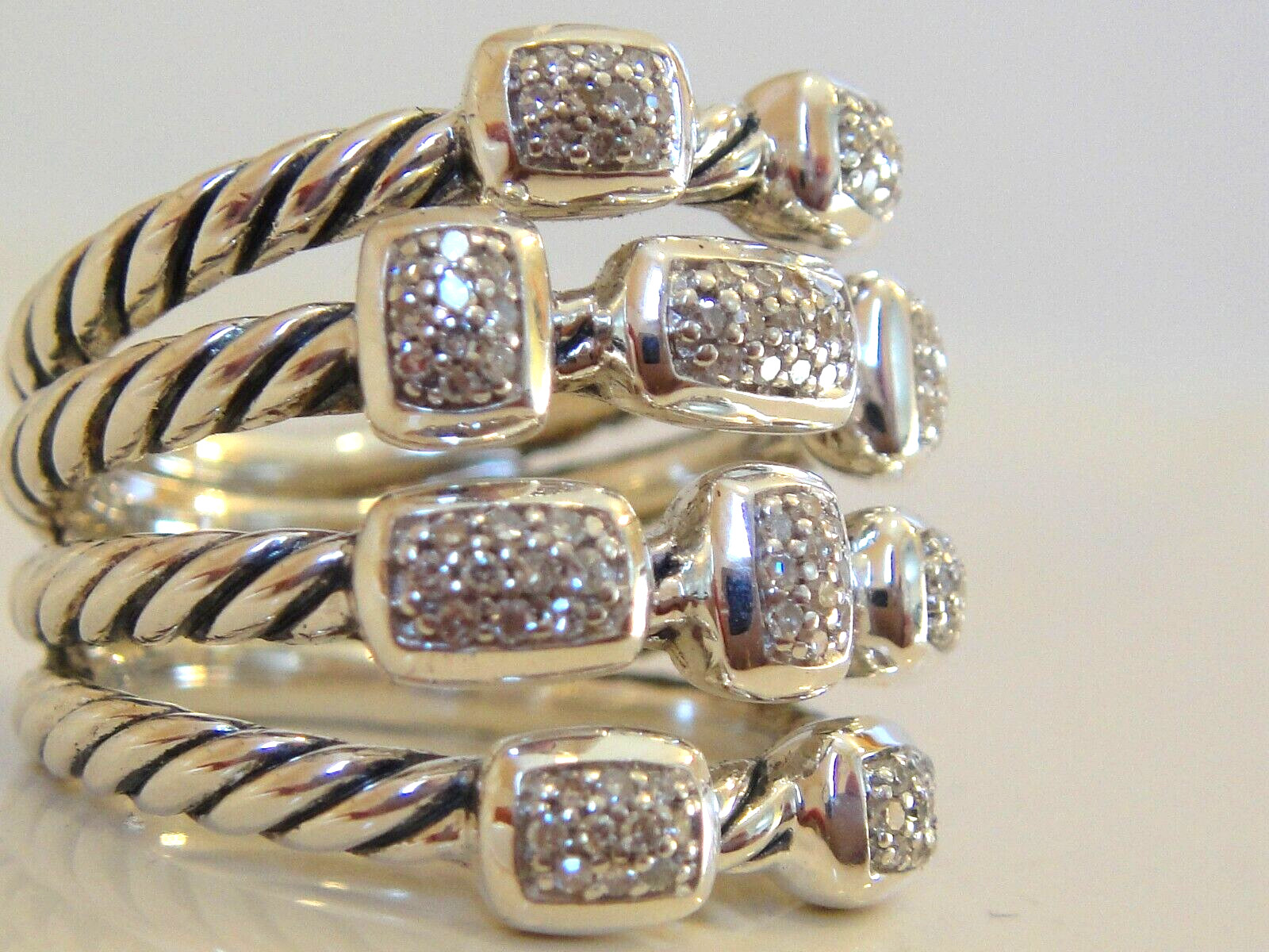 DAVID YURMAN CONFETTI SILVER MULTI ROW PAVE DIAMOND RING
