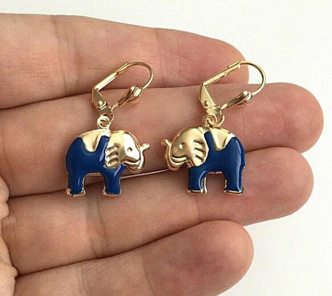 18K GOLD FILLED BLUE ELEPHANT EARRINGS / ARETES DE ELEFANTE AZUL – ER5361