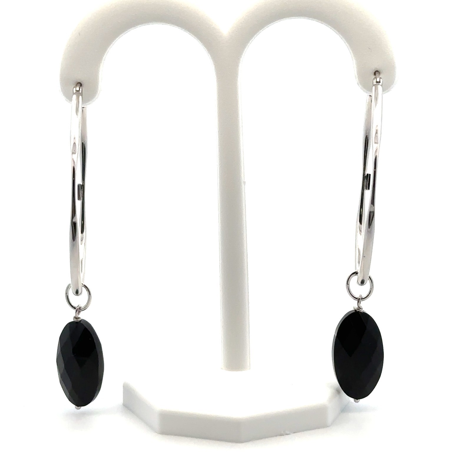 ELLE Sterling Silver Faceted Black Onyx Dangle Earrings