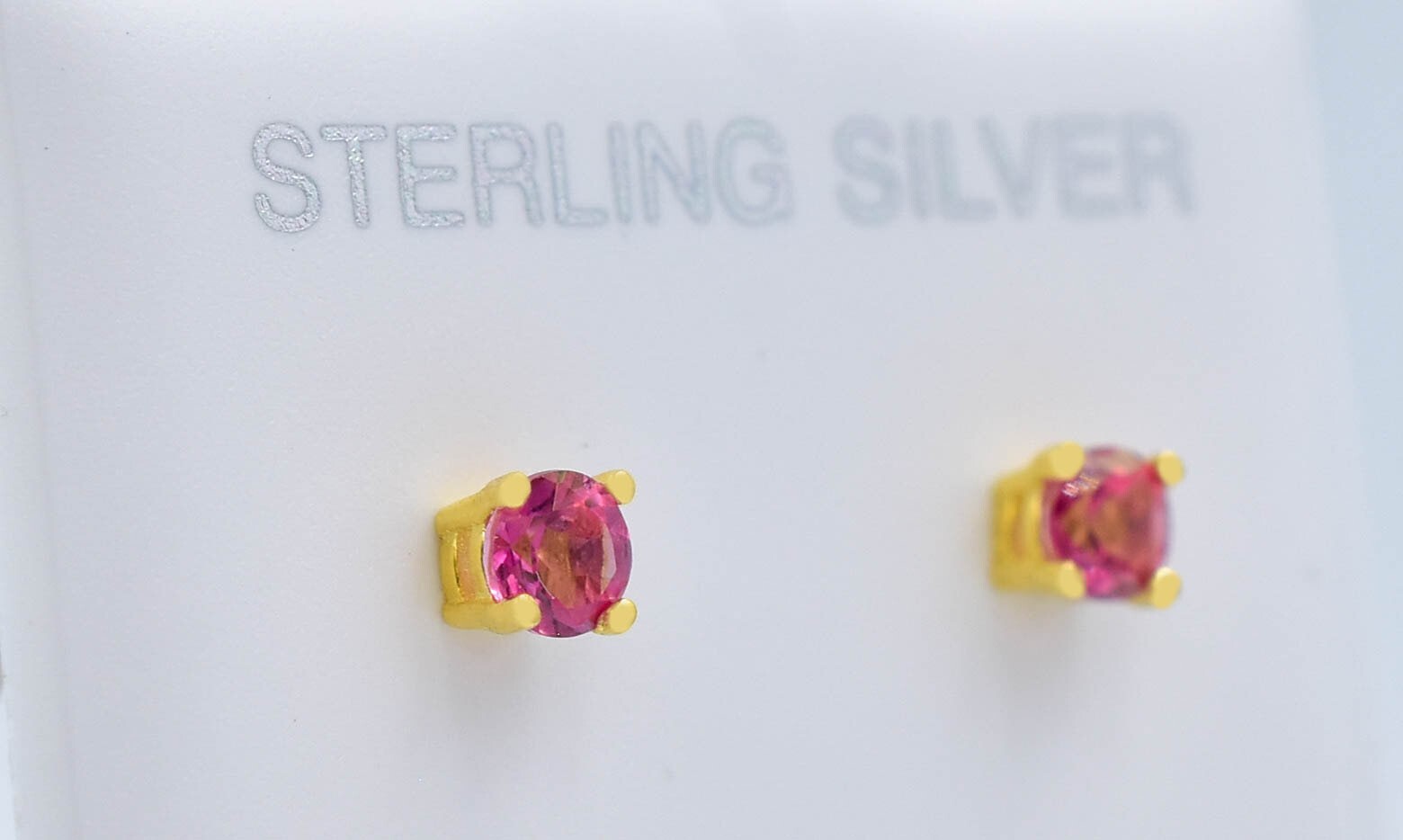 GENUINE PINK SAPPHIRE STUD EARRINGS 14K YELLOW GOLD PLATED (.925) – Screw Backs