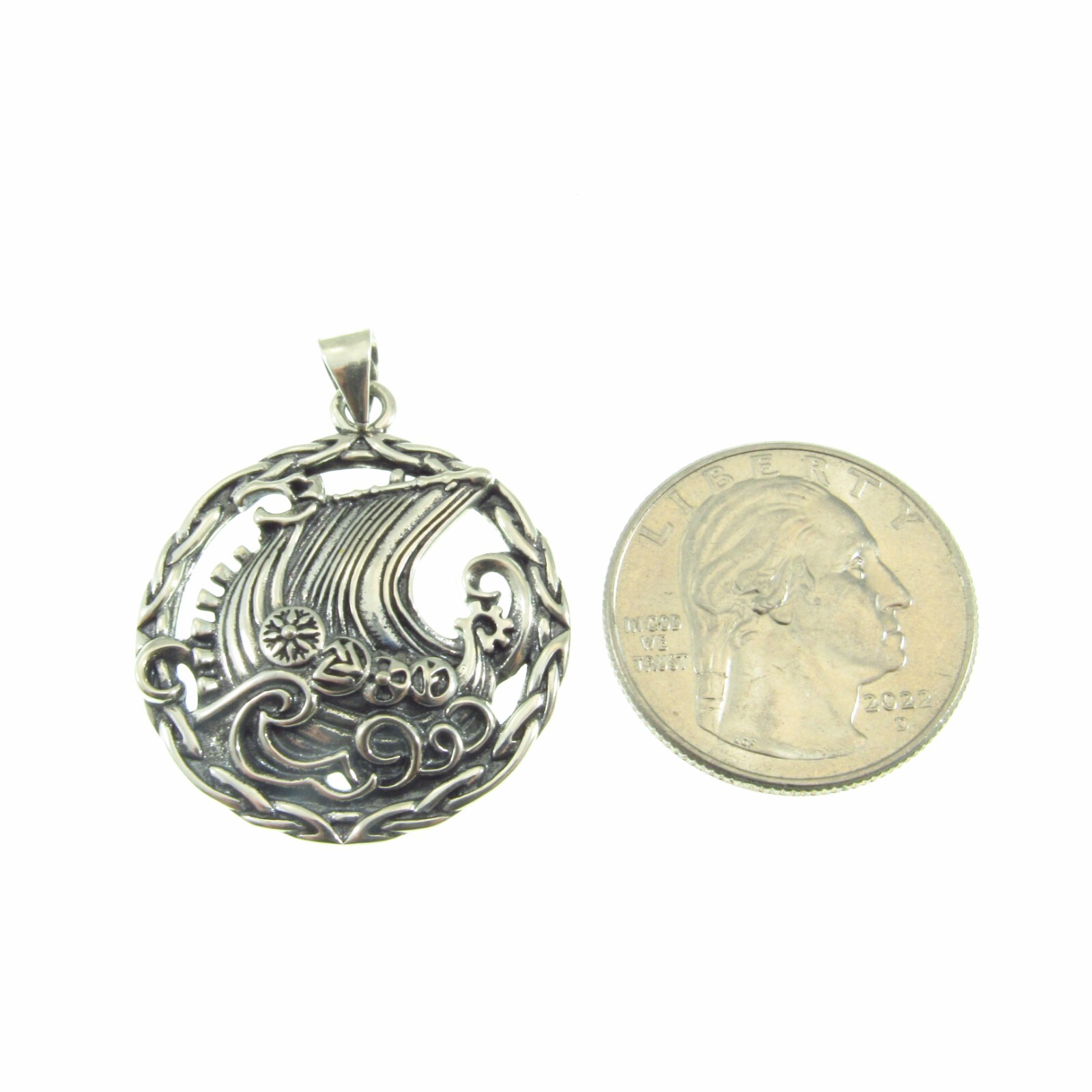 Solid 925 Sterling Silver Viking Sailboat, Sail Boat & Ocean Pendant Jewelry