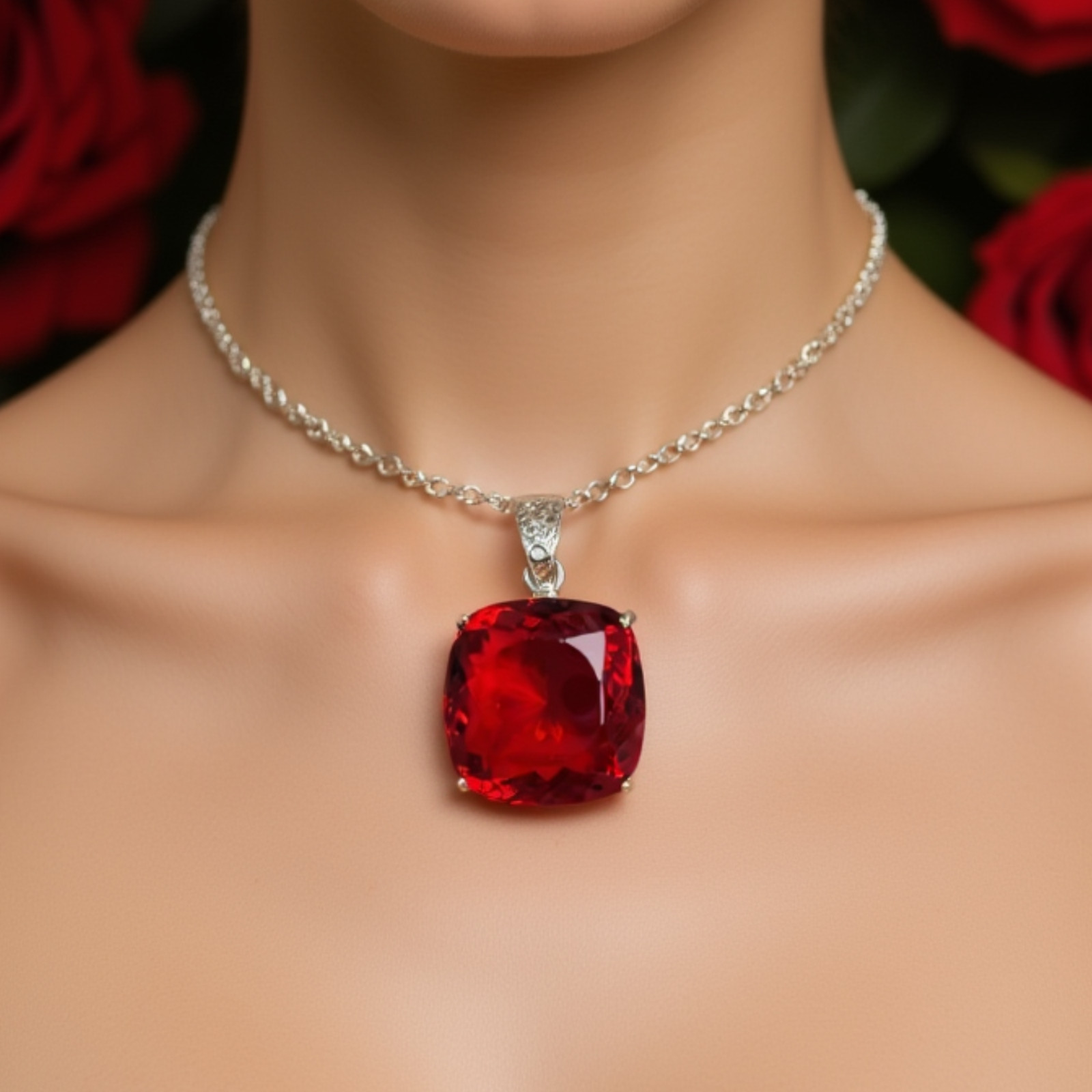 Cushion Cut Red Ruby Pendant | 90–100ct Natural Gemstone I With Free Chain Gift