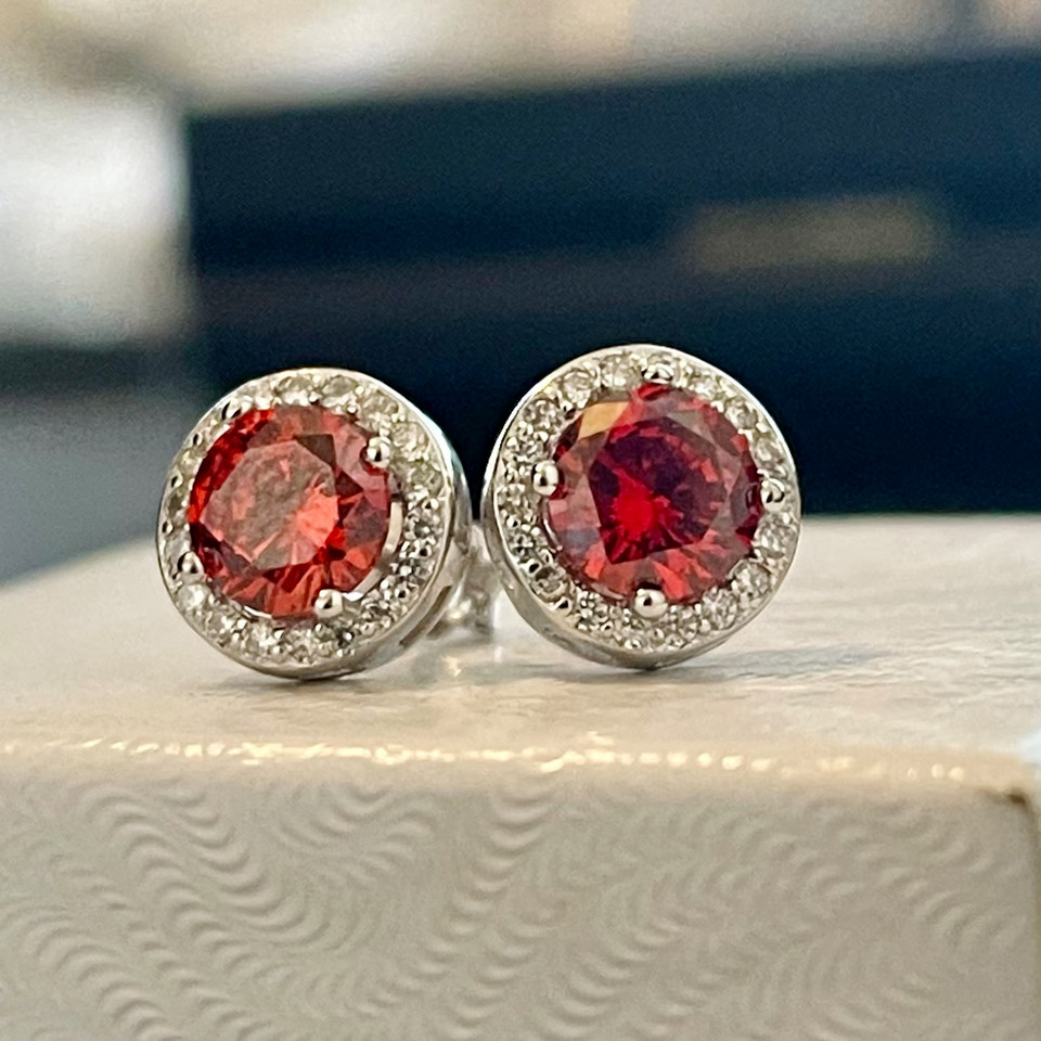 Ruby Earrings 925 Sterling Silver Stud for Women Lab Created Handmade Jewellery