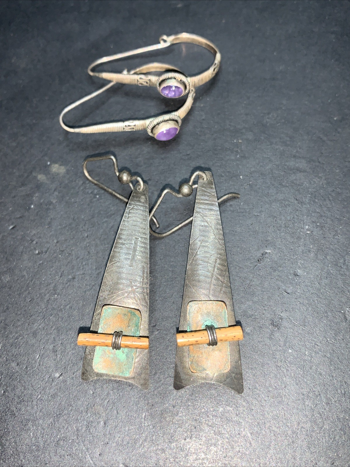 STERLING SILVER 925 Lot Earrings Pair E13 Bali Asian Bohemian Amethyst Unique Me