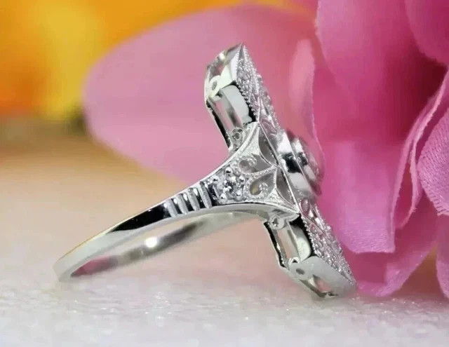 Art Style Round 2Ct Lab Created Diamond Anniversary 14K White Gold Plated Ring