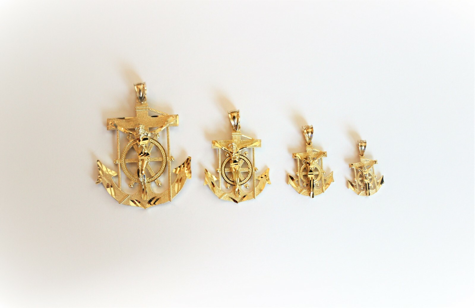 10K Solid Yellow Gold Jesus Crucifix Anchor Mariner Pendant Charm