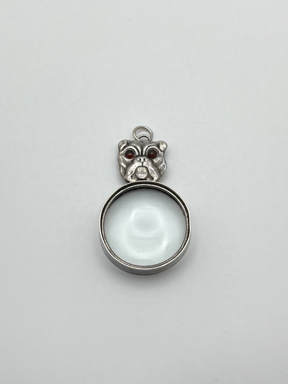 Vincent Simon Designer Sterling Silver Garnet Bulldog Magnifying Glass Pendant