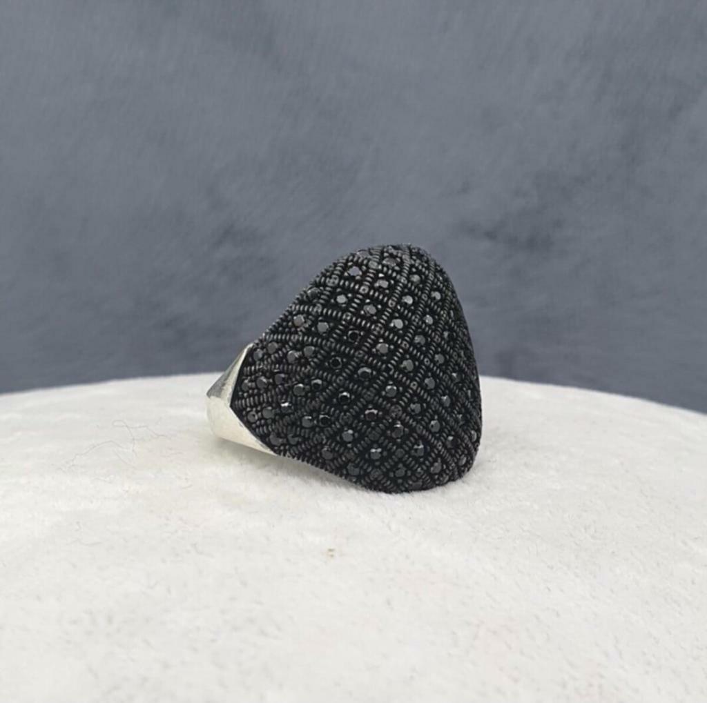 Micro Stone Solid 925 Sterling Silver Black Zircon Men’s Ring