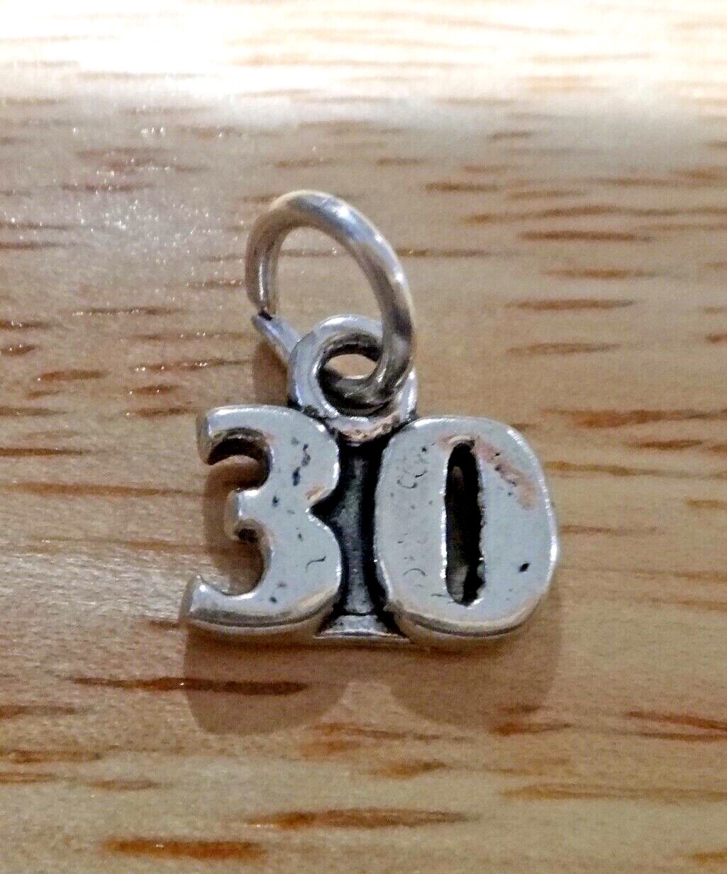 25% off Flaw Sterling Silver 10x11mm Number 30 30th Birthday Anniversary Charm