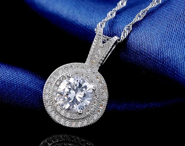 14K White Gold Plated 2.20Ct Lab Grown Diamond Halo Women’s Beauty Pendant