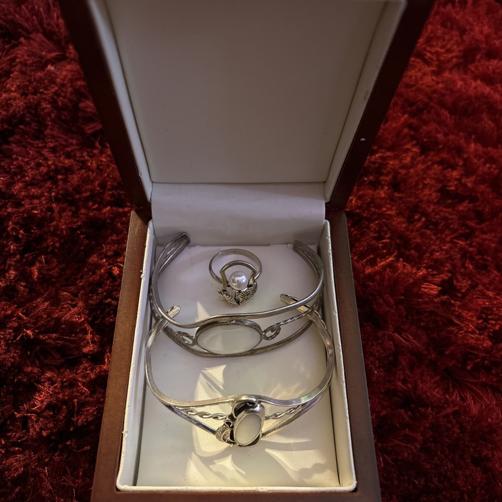 925/ Sterling Cuff/ Bangle Pair With Beautiful Matching Color Ring Size 8