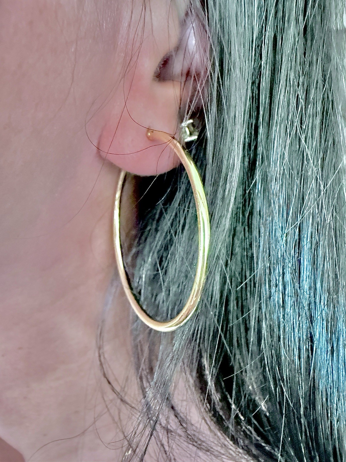 18K Solid Yellow Gold Hardware Hoop Huggies Back Earrings Gift Unisex Men Women