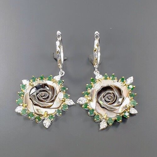 Natural gems  Not Enhanced Shell Earrings 925 Sterling Silver /E98540