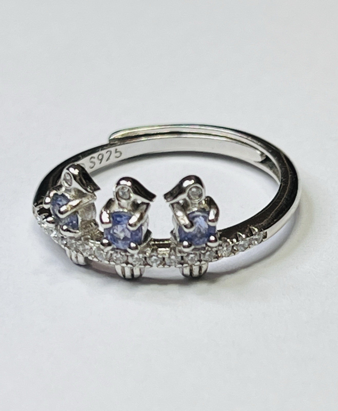 Small 925 Sterling Silver Natural Tanzanite 3 Birds Ring Certified