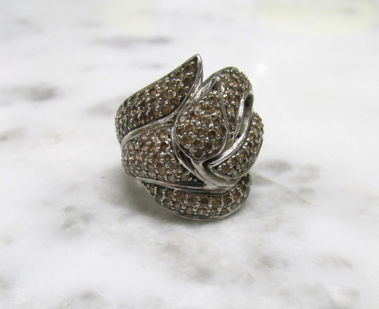 Unknown Stone Sterling Silver Pave Set Statement Ring ~ Size 6.5 ~ 8.3g ~ 4-C355