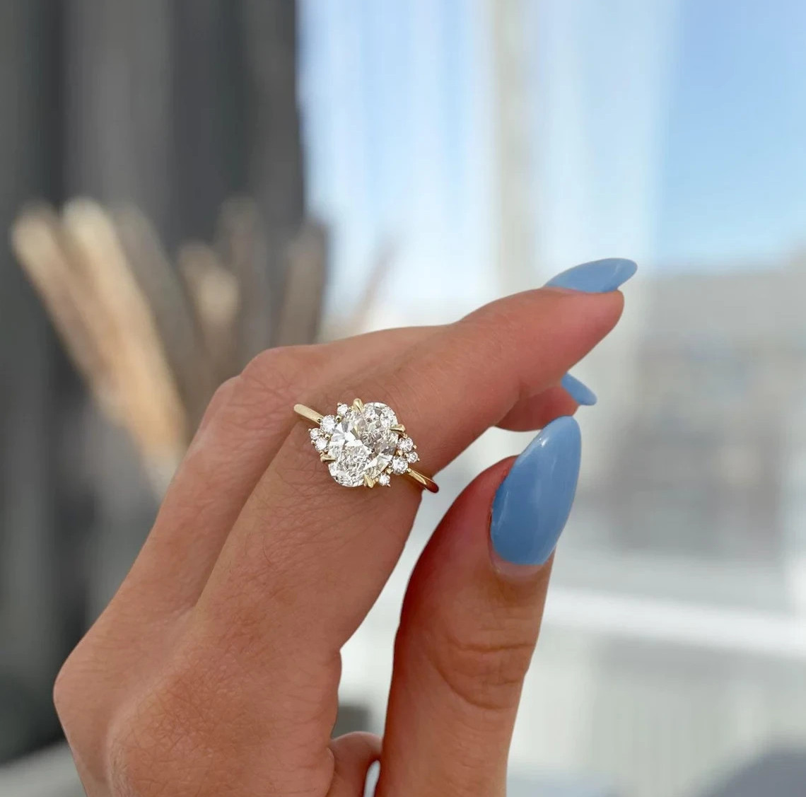 14k Yellow Gold Oval Cut Lab Grown Diamond Solitaire With Accents Women’s Ring
