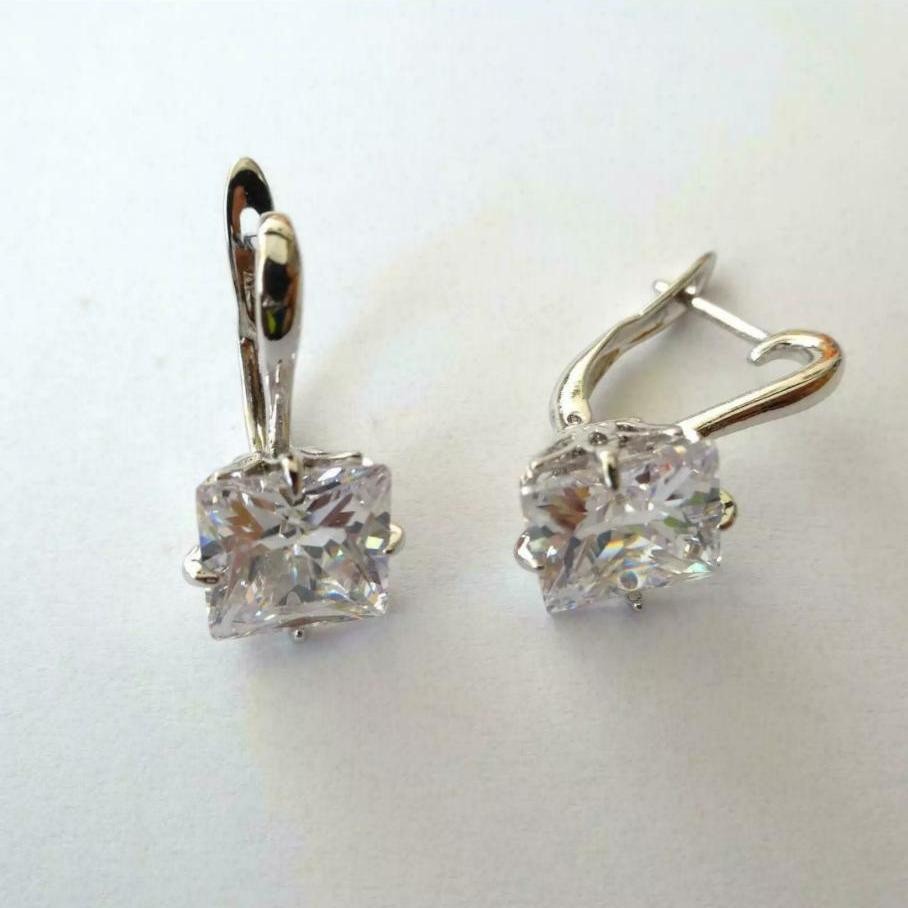 Solitaire Princess Cut Moissanite Stone 925 Silver Wedding Drop Dangle Earrings