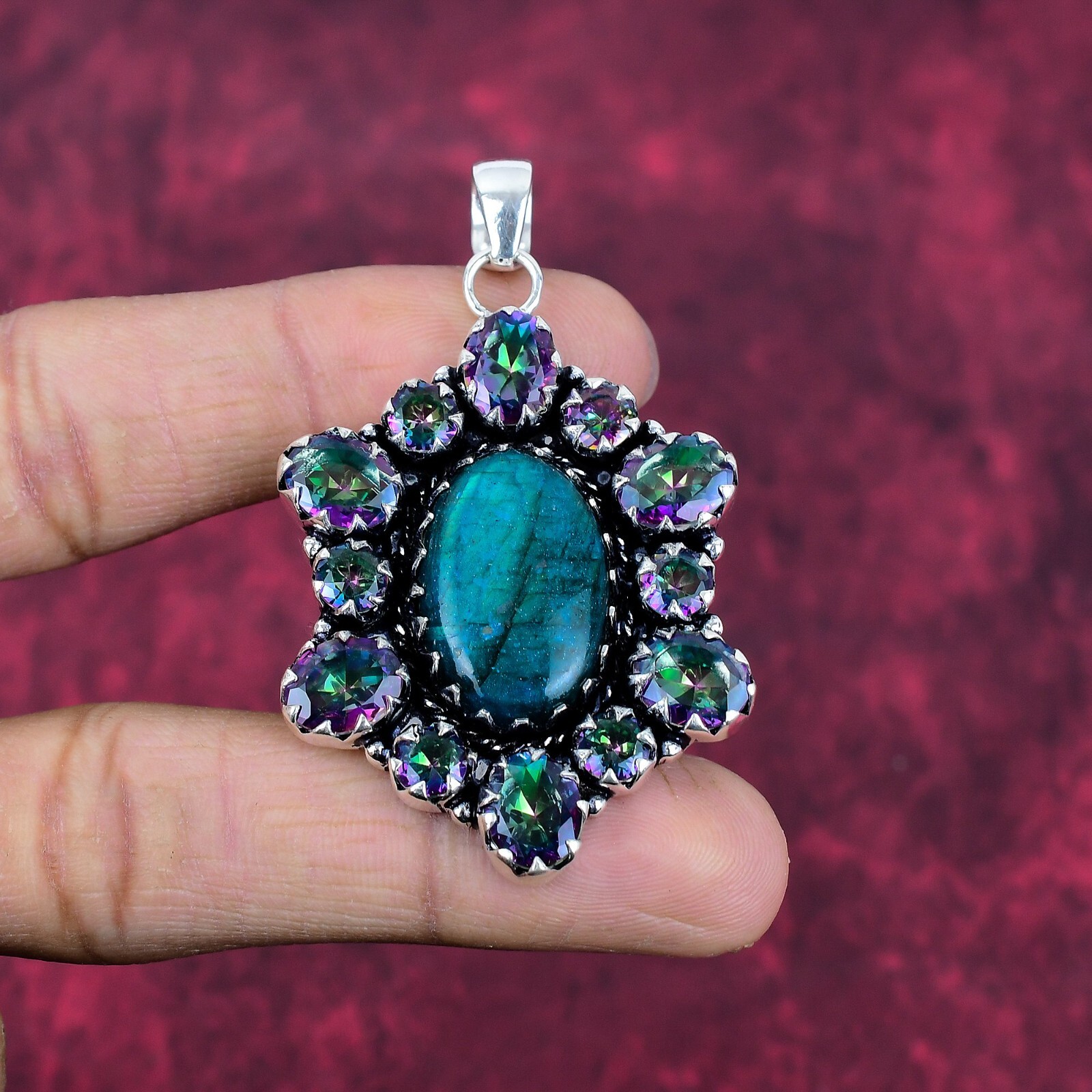 Neon Flash Labradorite Gemstone Handmade 925 Sterling Silver Jewelry Pendant