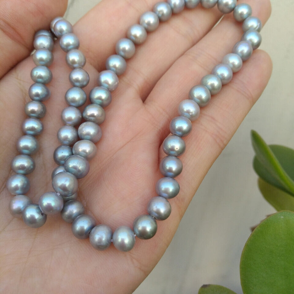 19inch AAAA 8-9mm south sea genuine gray round pearl necklace