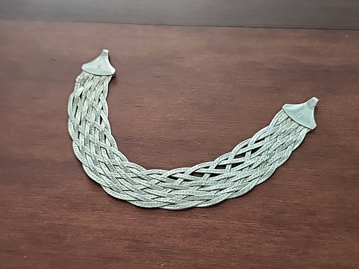 .925 Italy ☆1753AR – 10 Strand Herringbone Silver Bracelet No Clasp 6.5″ 11.2G