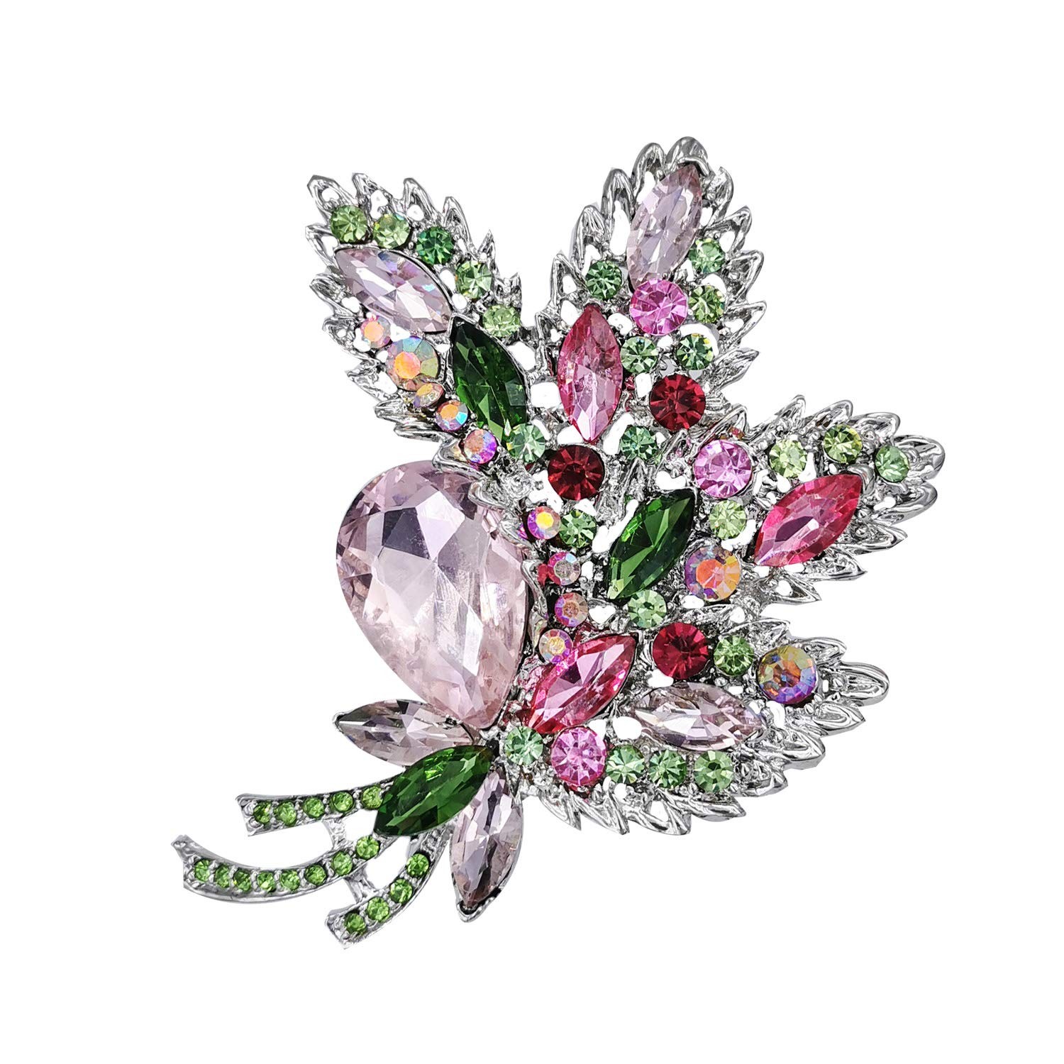 Big Large Brooch Pin Austrian Crystal Leaf Shape Bouquet Rhinestone Scarf Decora