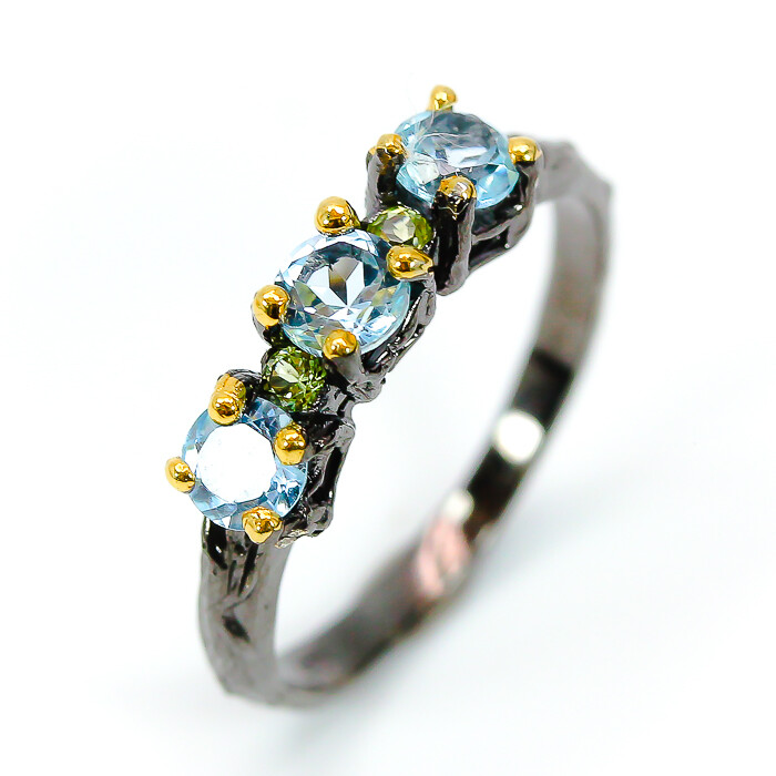 Irradiated Natural Blue Topaz Silver Ring 925 Sterling / RVS278