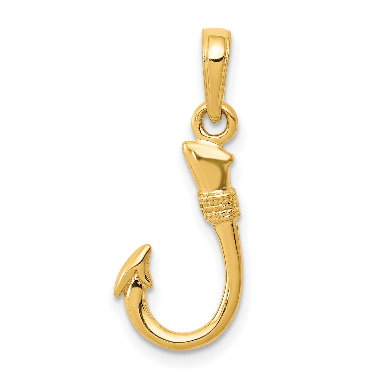 10k Yellow Gold 3D Fish Hook Charm Pendant