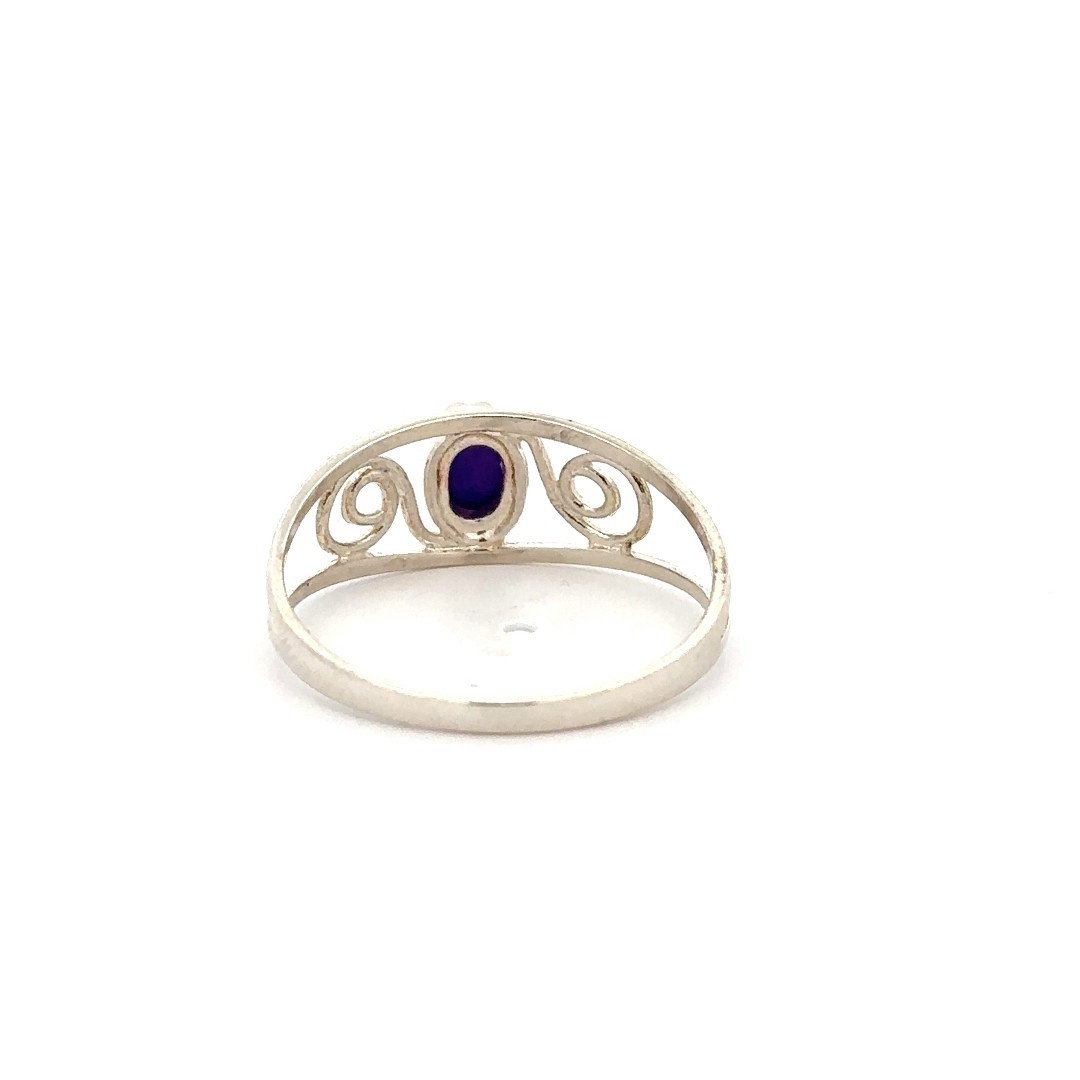 Sterling Silver Scroll Ring With Purple Stone (Size 10) 5 x 7 mm Stone