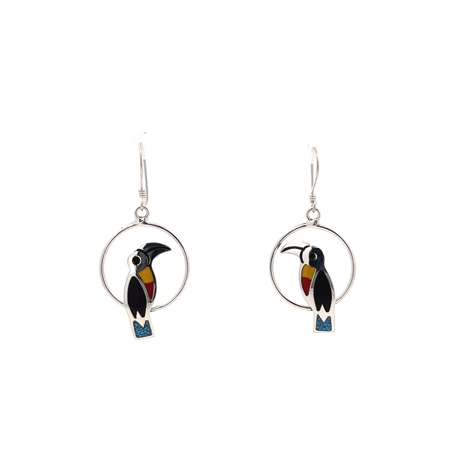 Sterling Silver Toucan Earrings With Enamel (3/4 x 1 1/2 Inch)