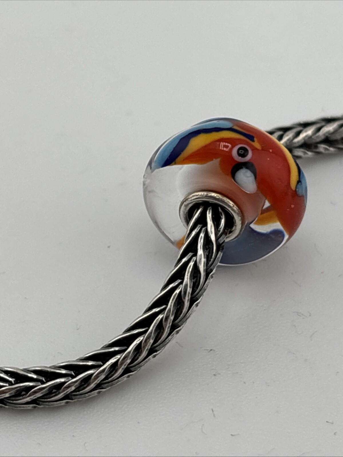 Authentic Trollbeads Colorful Parrot On White Base Bead NEW #377