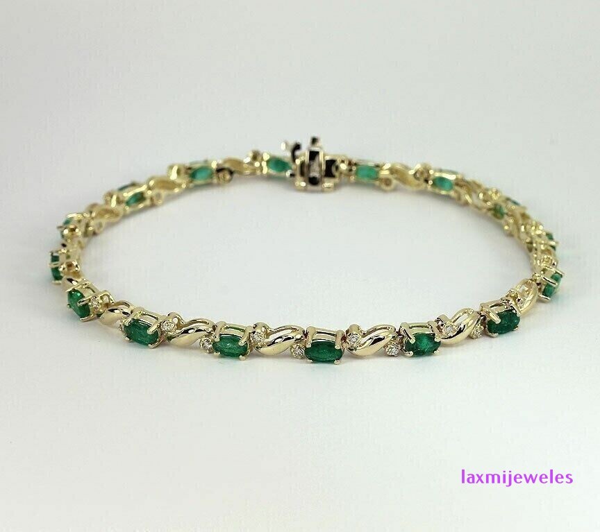 Oval Cut 6Ct Emerald & Lab-Created Diamond Tennis Bracelet 14K Yellow Gold Over