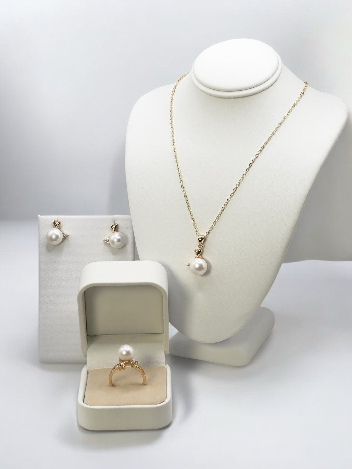 17in Pearl Necklace Pendant Earrings Ring Set 10mm Freshwater USA Seller COA
