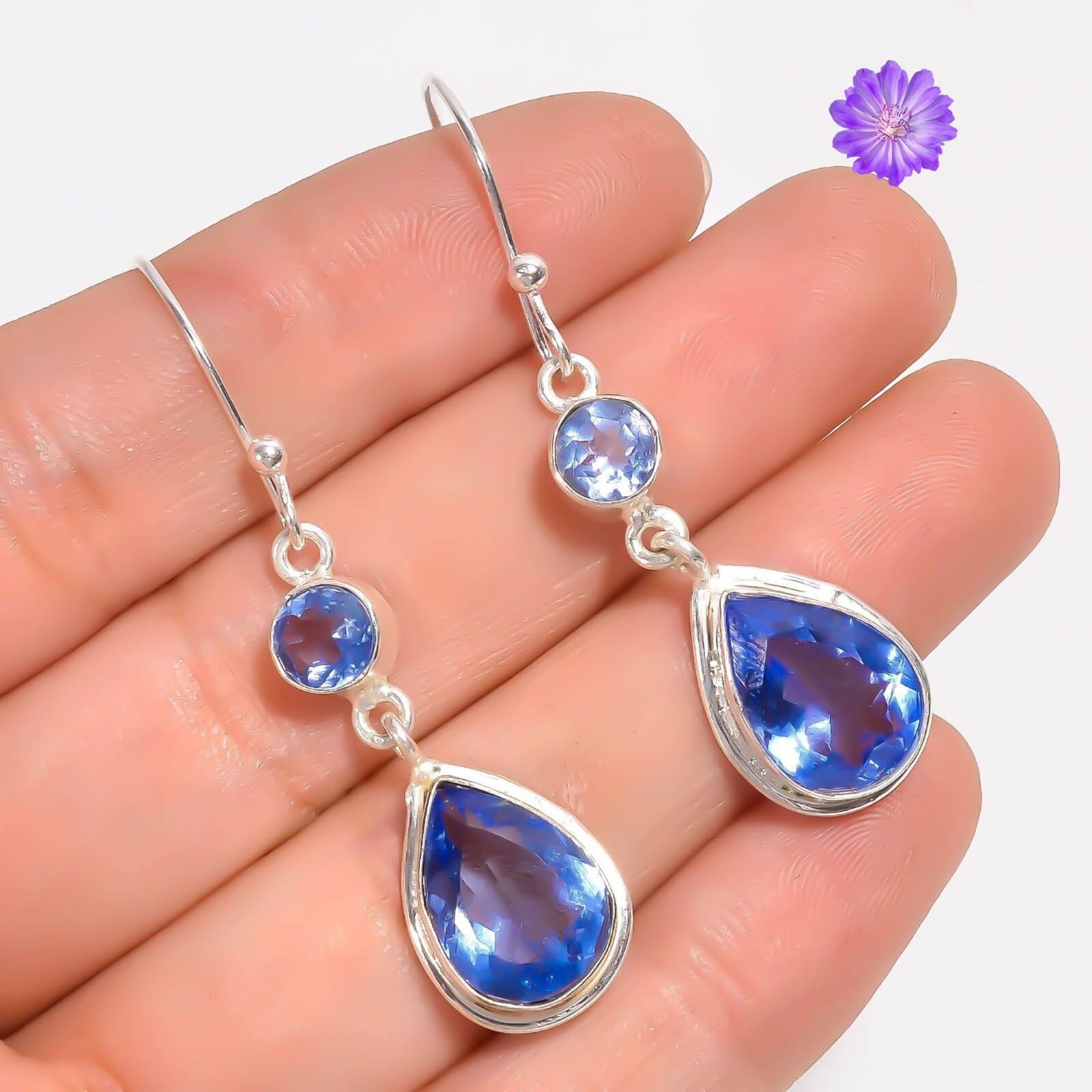 Blue Tanzanite Gemstone Dangle Earring 925 Sterling Silver Handmade Jewelry Gift