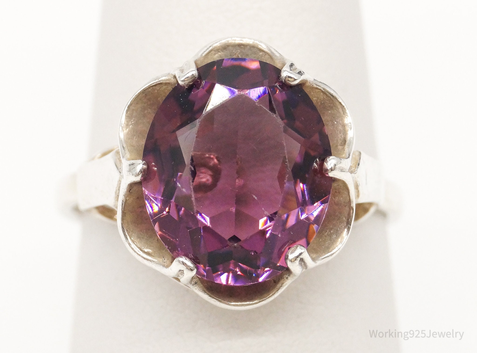 Vintage Sarah Coventry Purple Stone Sterling Silver Ring – Size 6.5 Adjustable