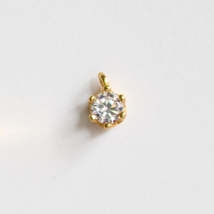 1PC 18K Gold Plated Sterling Silver Dot Charm Pendant, Cubic Zirconia Micro Pav
