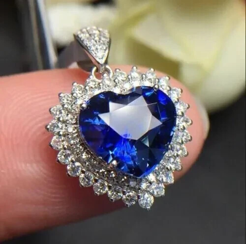 2Ct Heart Cut Lab Created Sapphire Women’s Pendant 14K White Gold Plated Silver