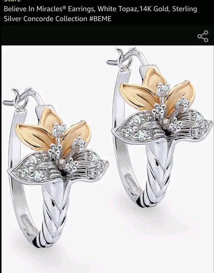 Concorde Collection Believe in Miracles Flower Earings Sterling Silver Topaz