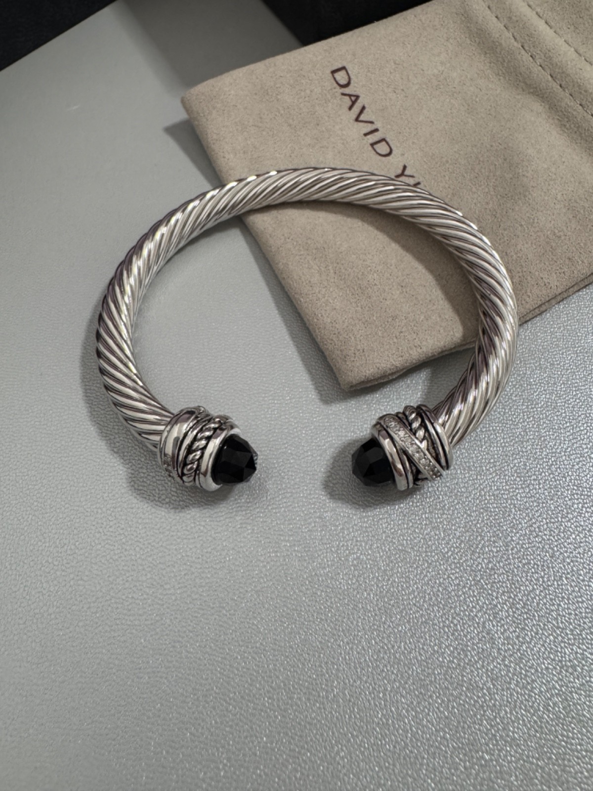 David Yurman Cable Bracelet with Black Onyx and Diamonds